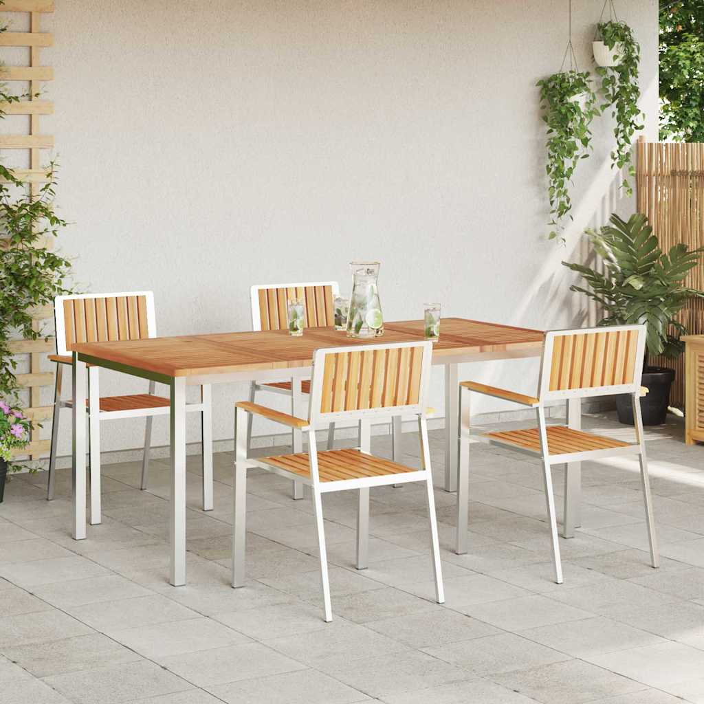 Outdoor Dining Set 5 pcs Solid Teak Wood and Stainless Steel