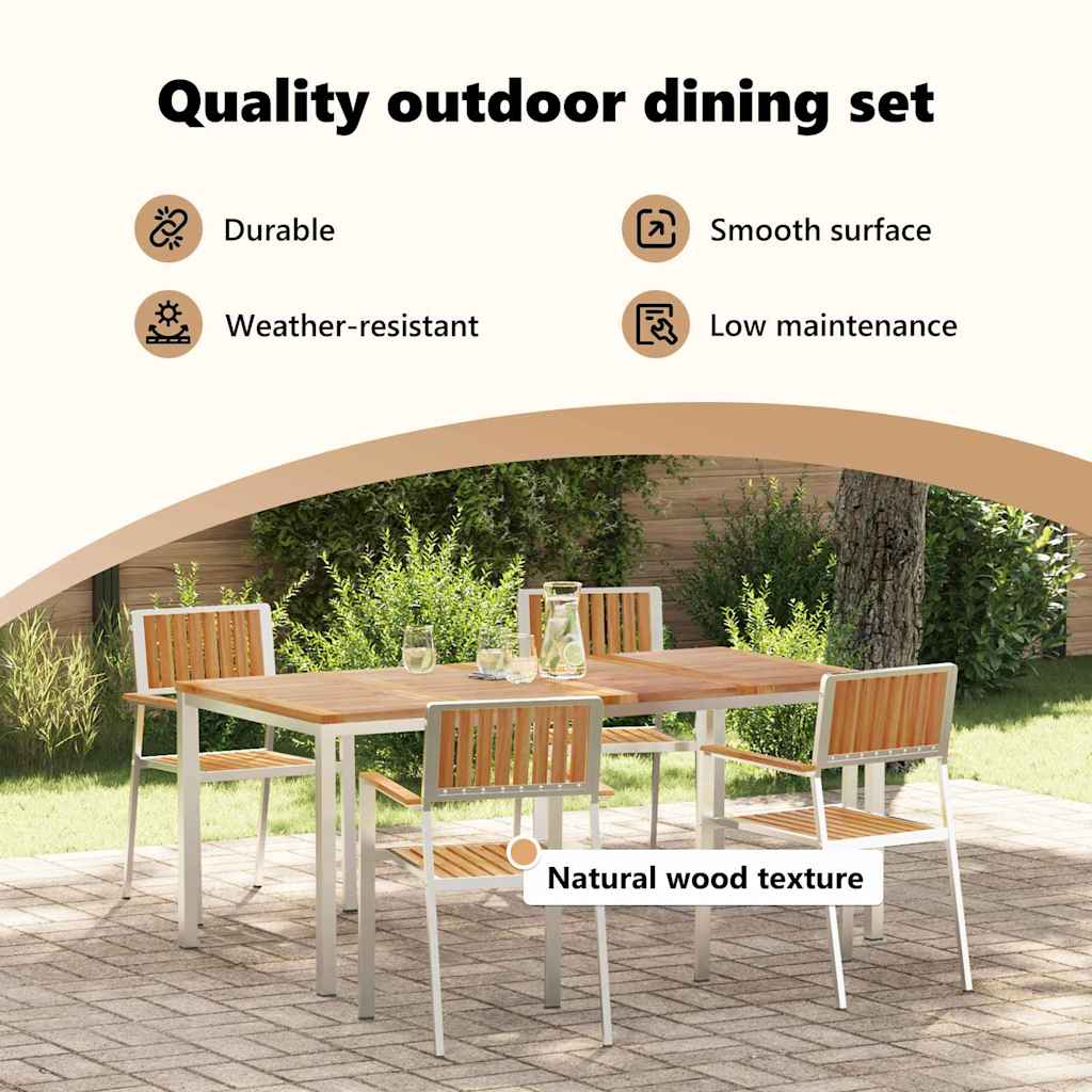 Outdoor Dining Set 5 pcs Solid Teak Wood and Stainless Steel