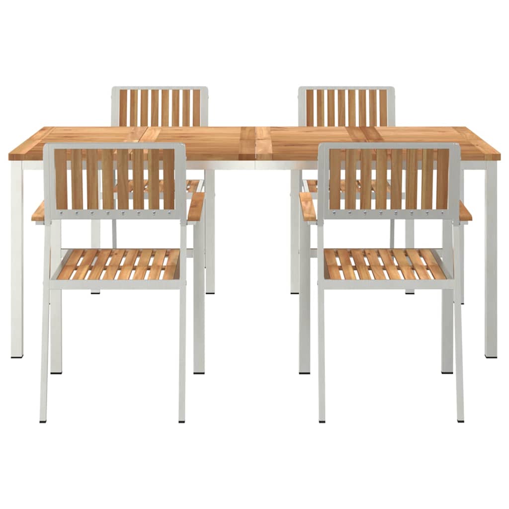 Outdoor Dining Set 5 pcs Solid Teak Wood and Stainless Steel