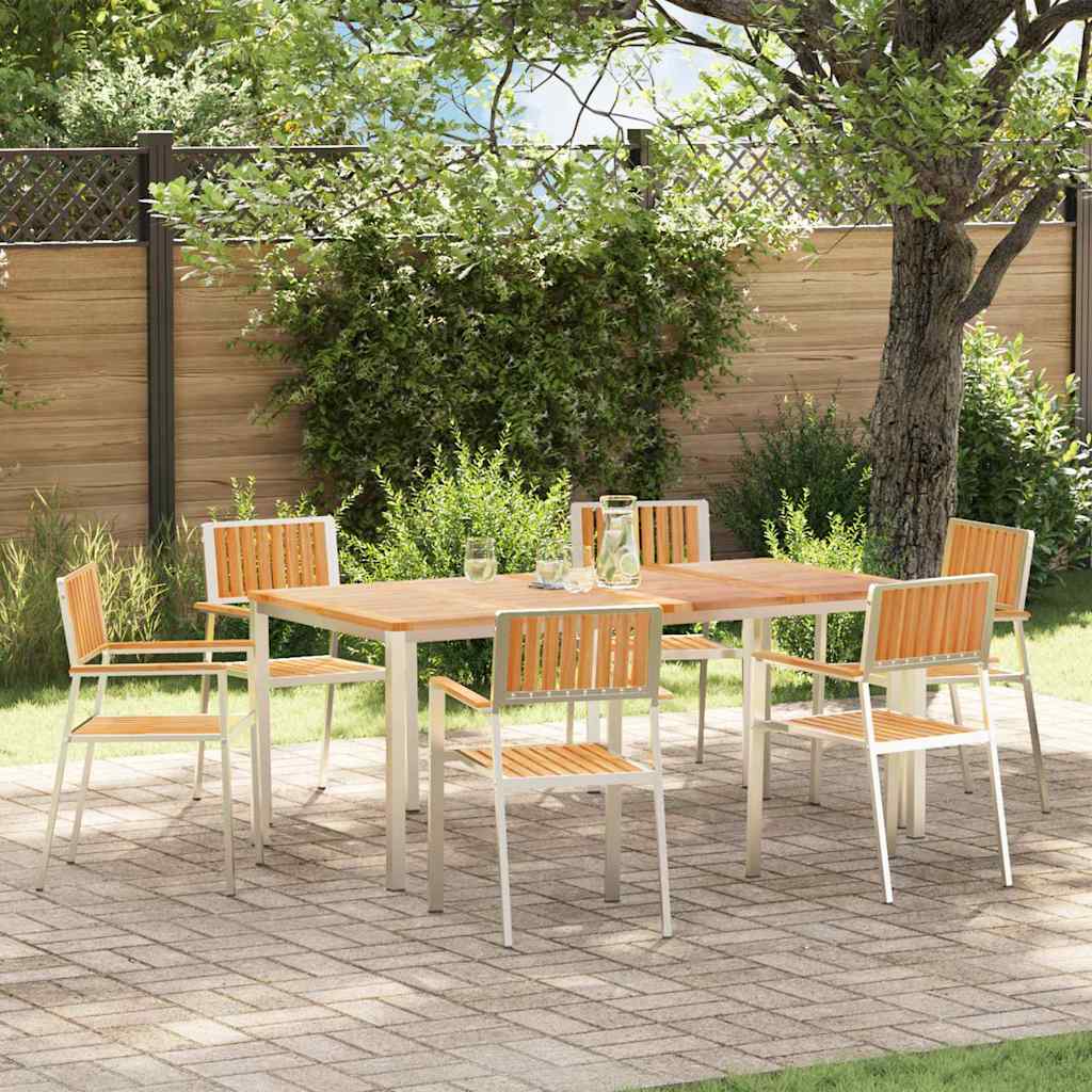 Outdoor Dining Set 7 pcs Solid Teak Wood and Stainless Steel