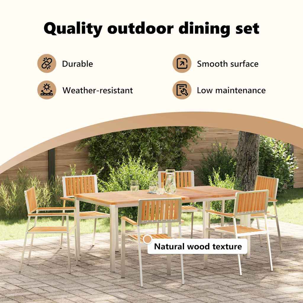 Outdoor Dining Set 7 pcs Solid Teak Wood and Stainless Steel