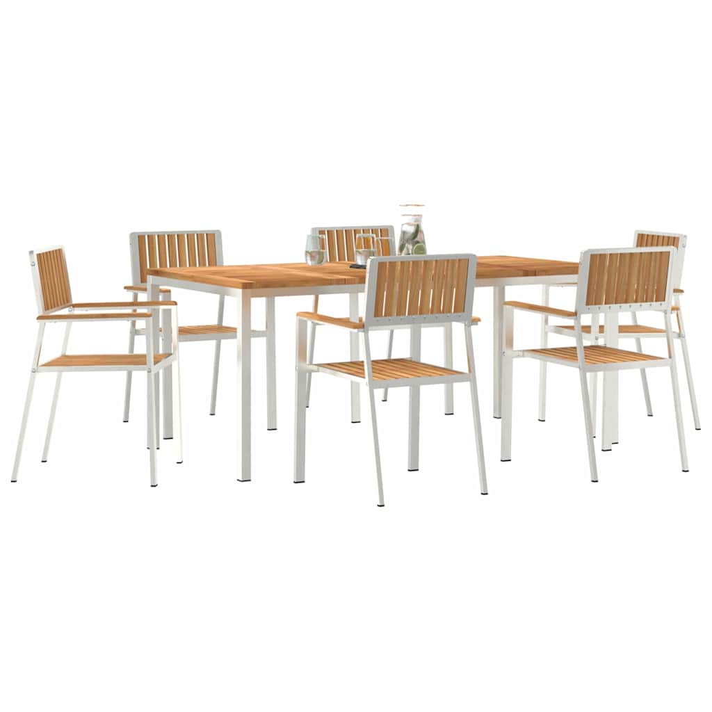 Outdoor Dining Set 7 pcs Solid Teak Wood and Stainless Steel