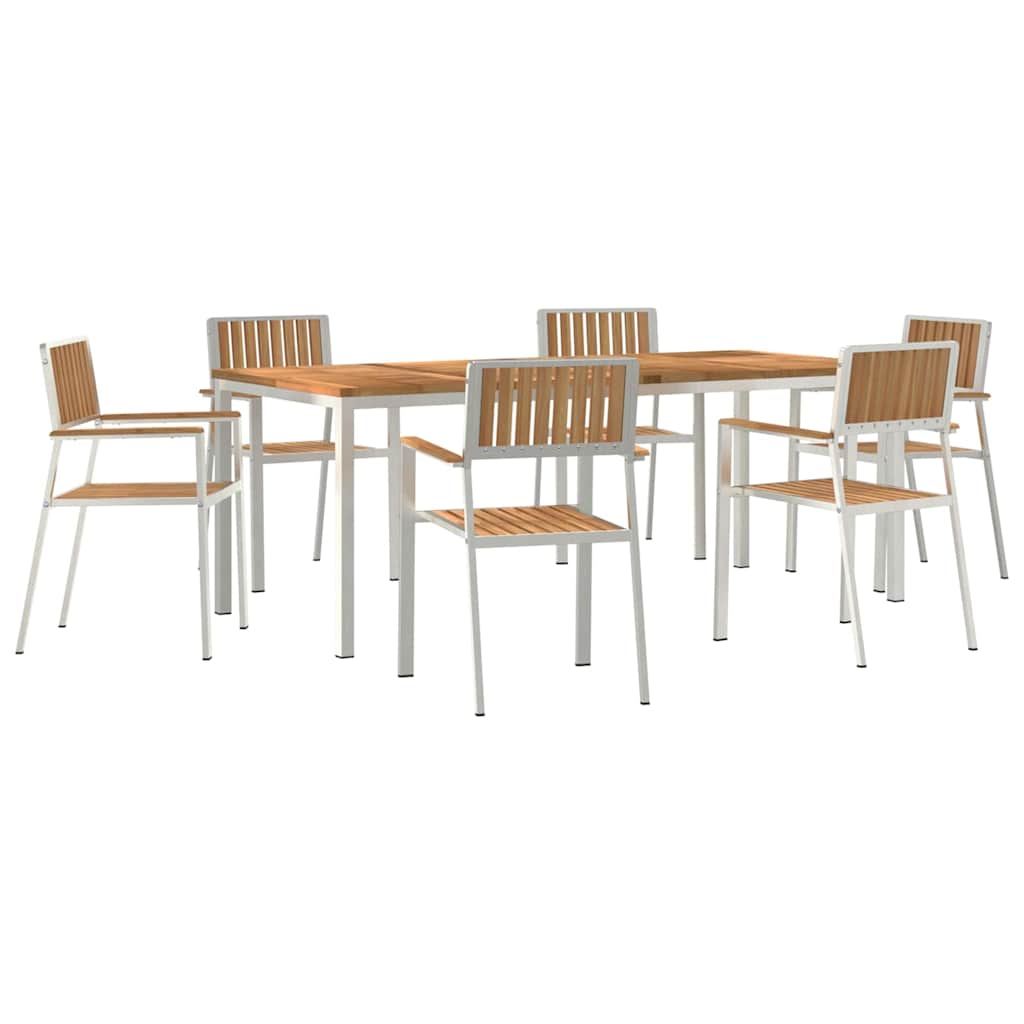 Outdoor Dining Set 7 pcs Solid Teak Wood and Stainless Steel
