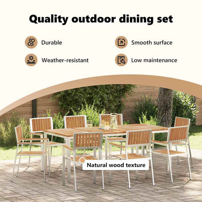 Outdoor Dining Set 9 pcs Solid Teak Wood and Stainless Steel