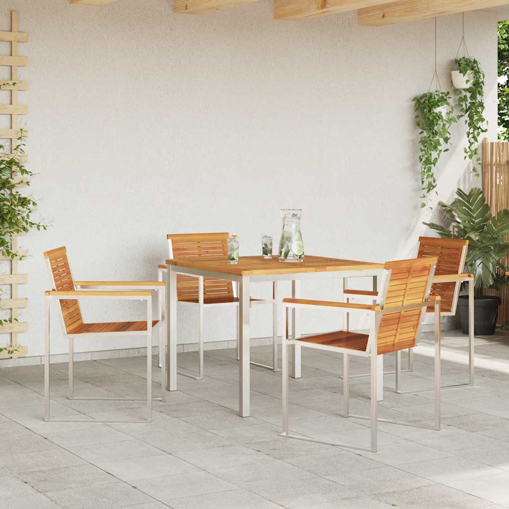 Garden Dining Set 5 pcs Solid Acacia Wood and Stainless Steel