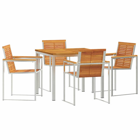 Garden Dining Set 5 pcs Solid Acacia Wood and Stainless Steel