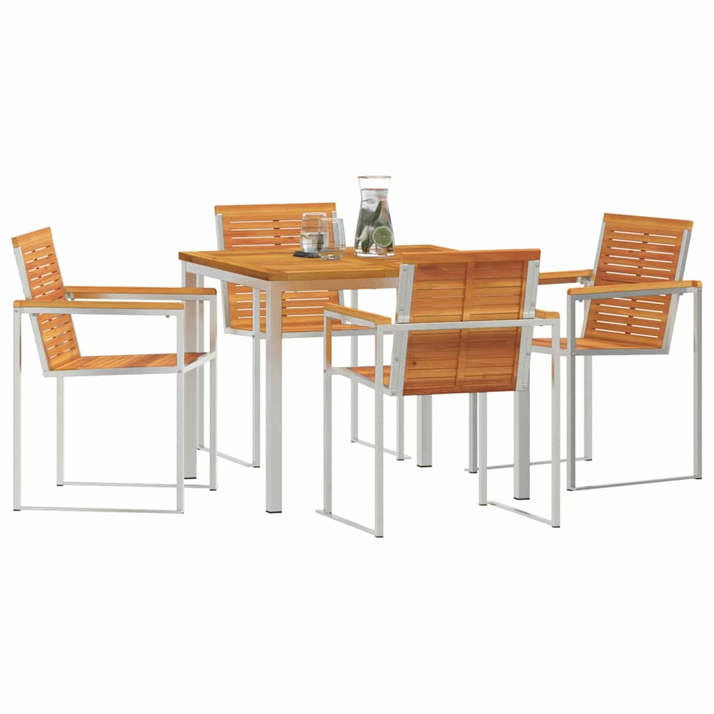 Garden Dining Set 5 pcs Solid Acacia Wood and Stainless Steel
