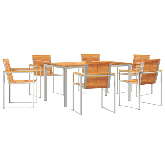 Garden Dining Set 7 pcs Solid Acacia Wood and Stainless Steel
