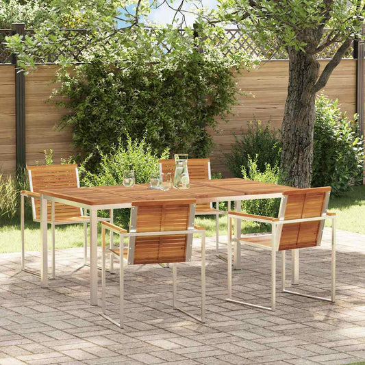 Garden Dining Set 5 pcs Solid Acacia Wood and Stainless Steel