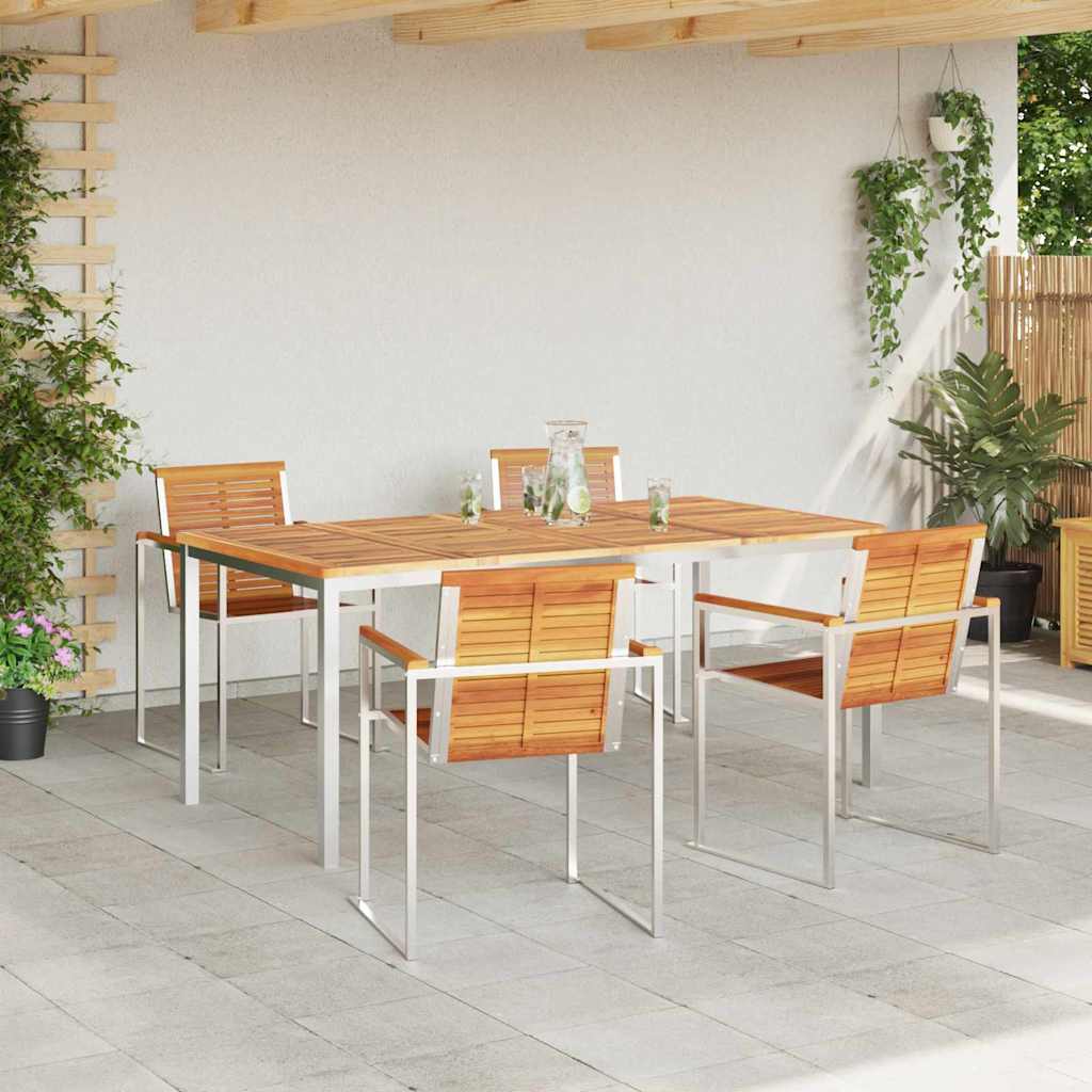 Garden Dining Set 5 pcs Solid Acacia Wood and Stainless Steel