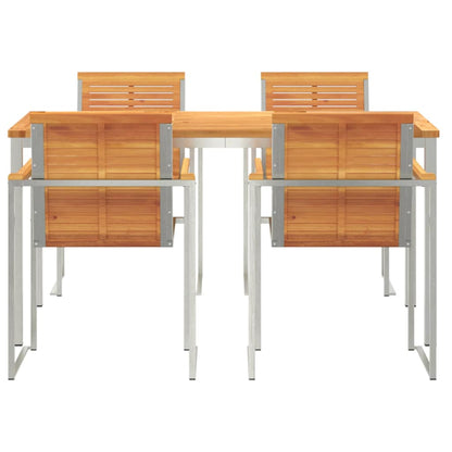 Garden Dining Set 5 pcs Solid Acacia Wood and Stainless Steel