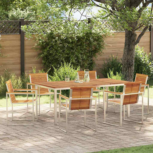 Garden Dining Set 7 pcs Solid Acacia Wood and Stainless Steel