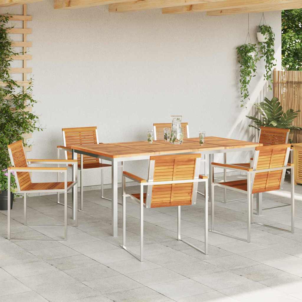 Garden Dining Set 7 pcs Solid Acacia Wood and Stainless Steel