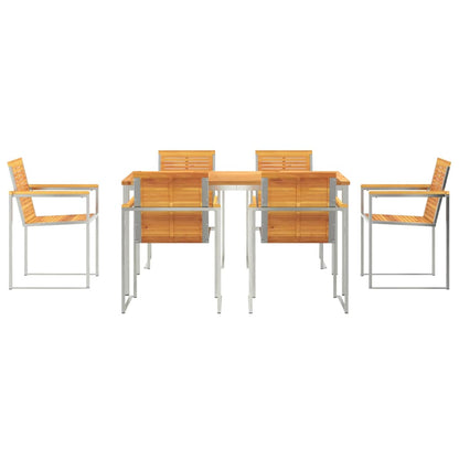 Garden Dining Set 7 pcs Solid Acacia Wood and Stainless Steel