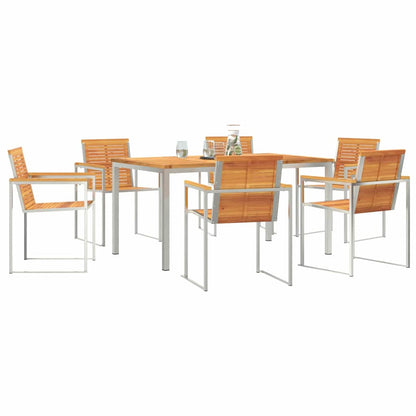 Garden Dining Set 7 pcs Solid Acacia Wood and Stainless Steel