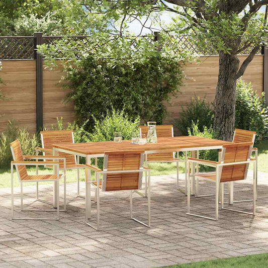 Garden Dining Set 7 pcs Solid Acacia Wood and Stainless Steel