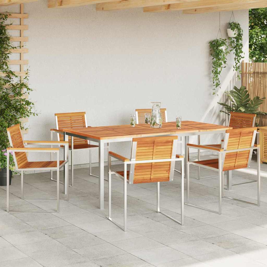 Garden Dining Set 7 pcs Solid Acacia Wood and Stainless Steel