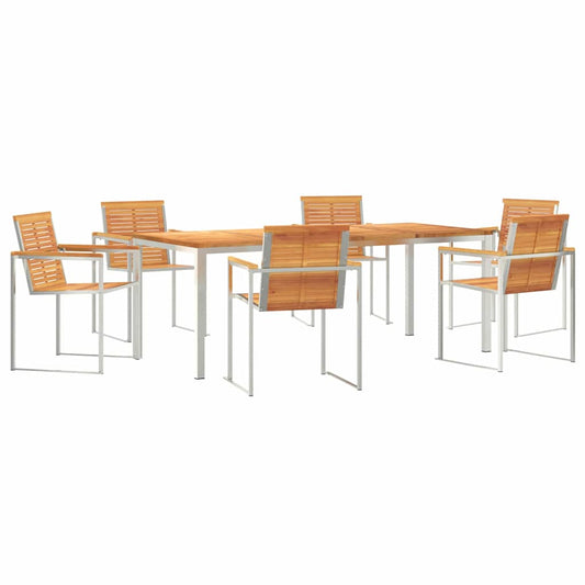 Garden Dining Set 7 pcs Solid Acacia Wood and Stainless Steel