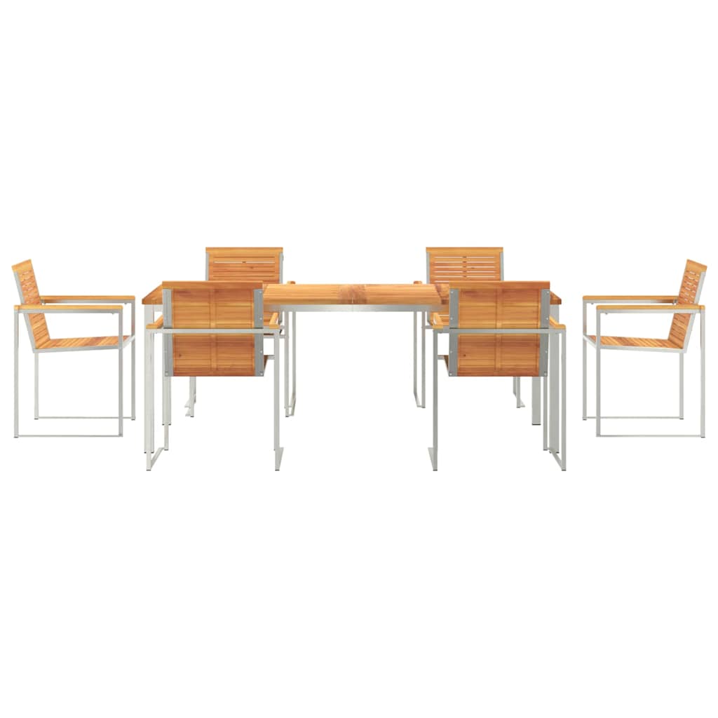 Garden Dining Set 7 pcs Solid Acacia Wood and Stainless Steel