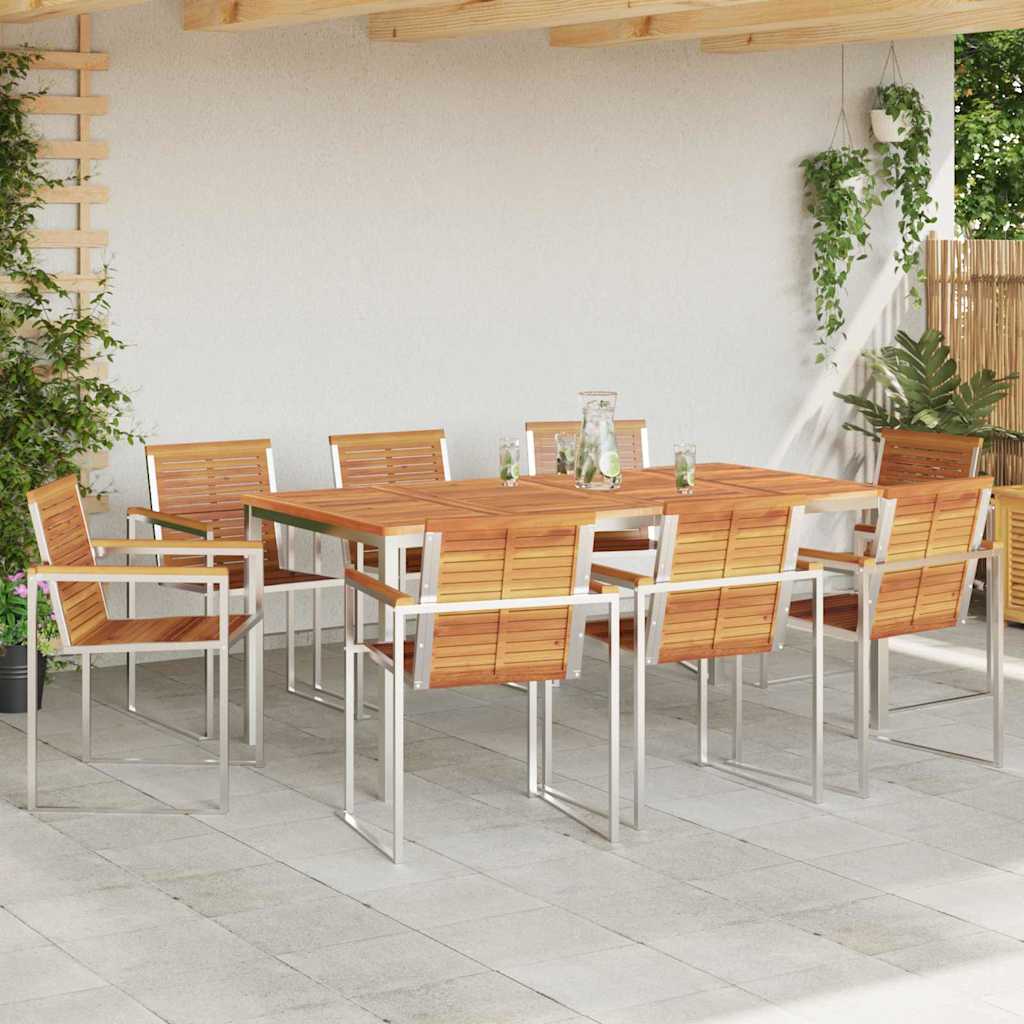 Garden Dining Set 9 pcs Solid Acacia Wood and Stainless Steel