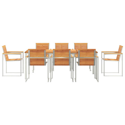 Garden Dining Set 9 pcs Solid Acacia Wood and Stainless Steel