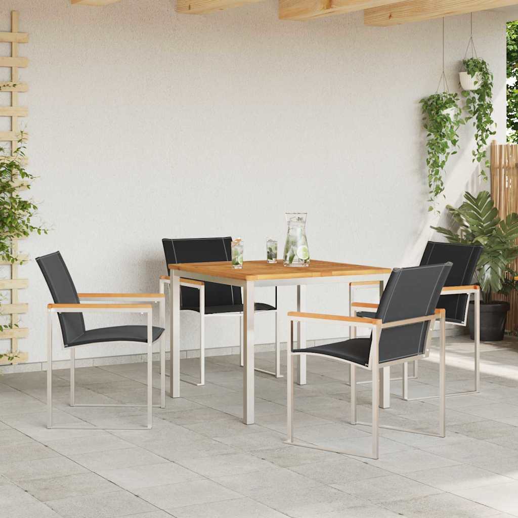 Garden Dining Set 5 pcs Solid Acacia Wood and Stainless Steel
