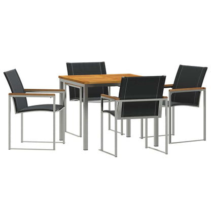 Garden Dining Set 5 pcs Solid Acacia Wood and Stainless Steel