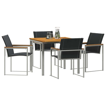 Garden Dining Set 5 pcs Solid Acacia Wood and Stainless Steel
