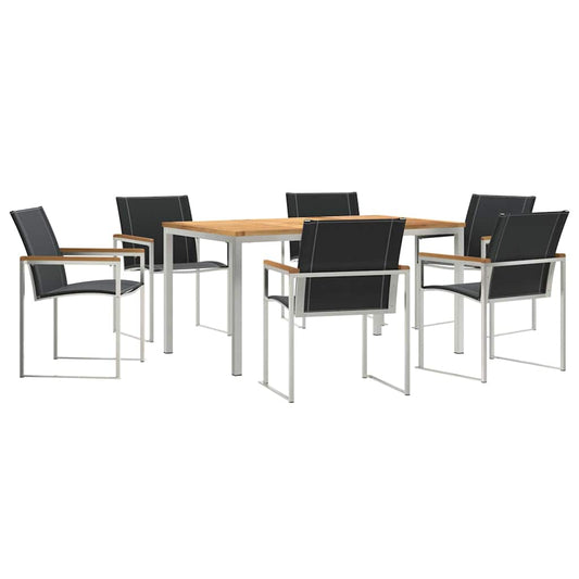 Garden Dining Set 7 pcs Solid Acacia Wood and Stainless Steel