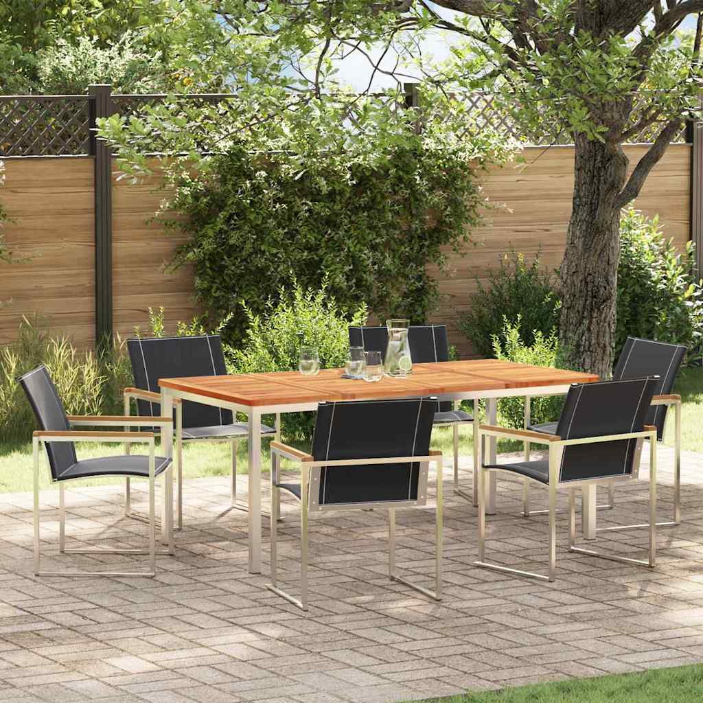Garden Dining Set 7 pcs Solid Acacia Wood and Stainless Steel