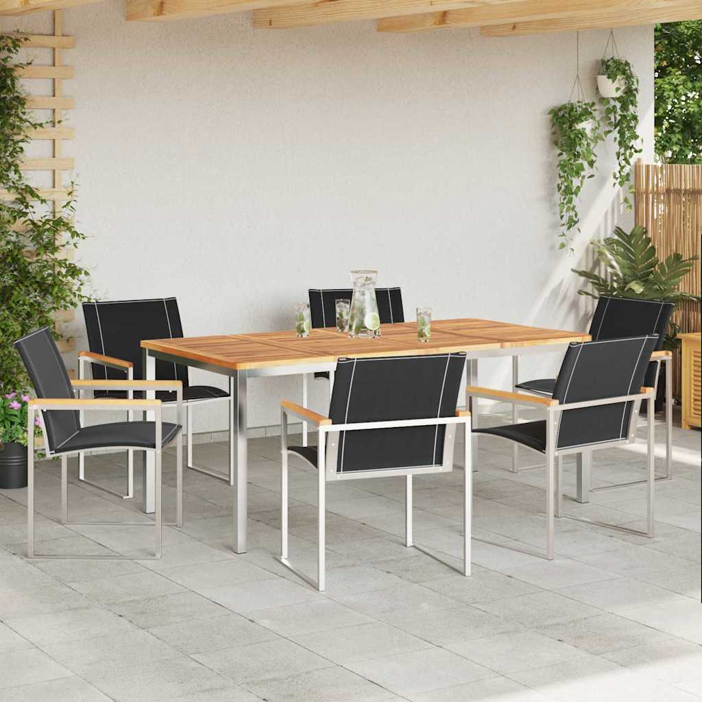 Garden Dining Set 7 pcs Solid Acacia Wood and Stainless Steel
