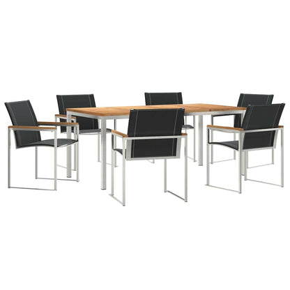 Garden Dining Set 7 pcs Solid Acacia Wood and Stainless Steel