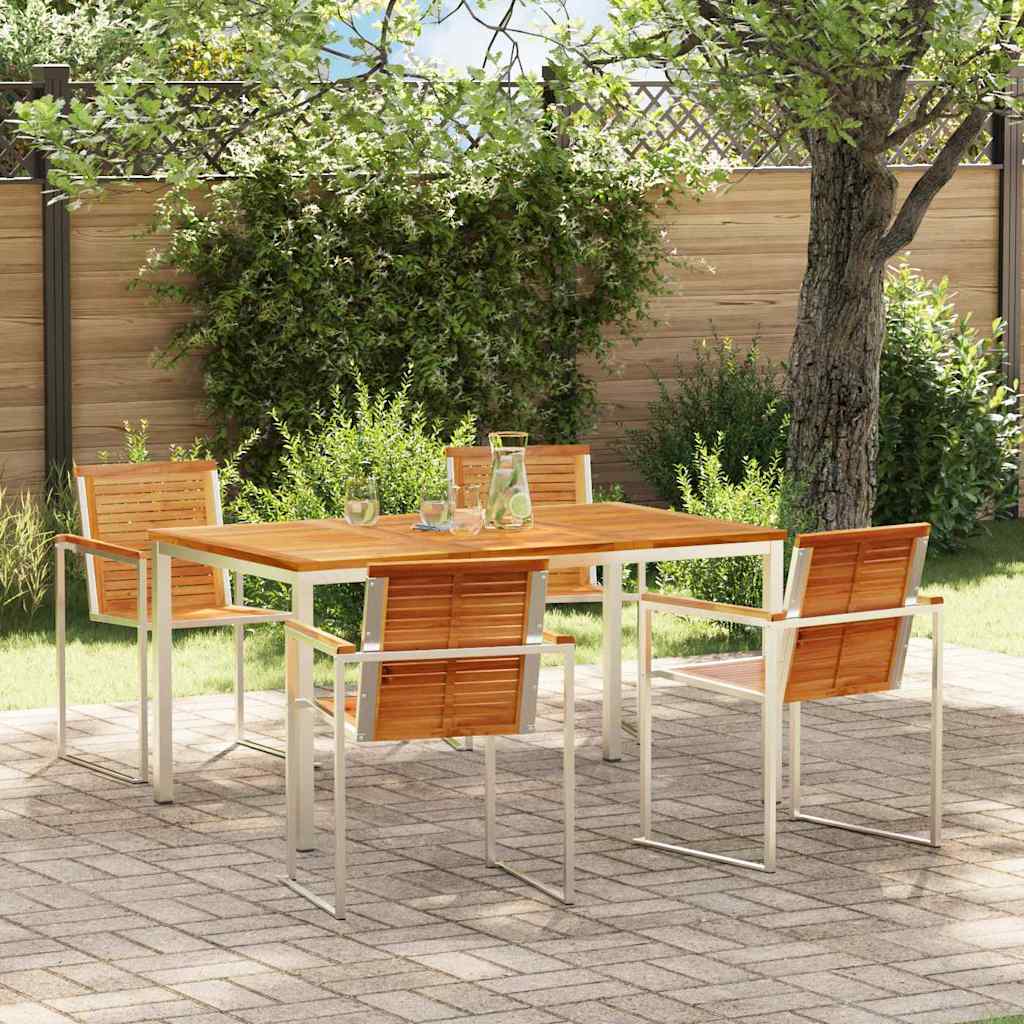 Garden Dining Set 5 pcs Solid Teak Wood and Stainless Steel
