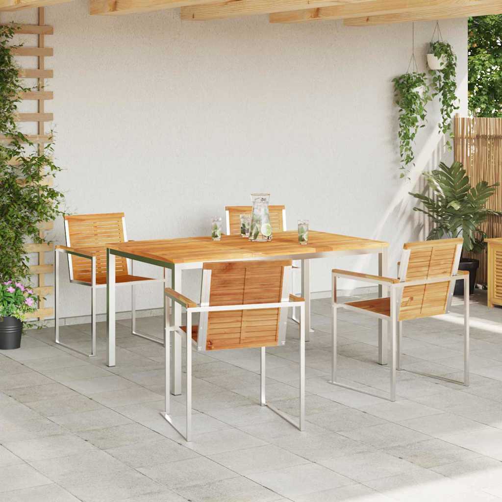Garden Dining Set 5 pcs Solid Teak Wood and Stainless Steel