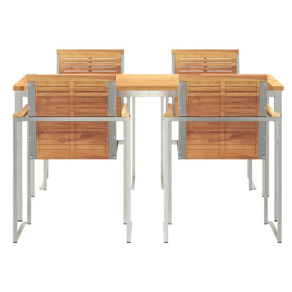 Garden Dining Set 5 pcs Solid Teak Wood and Stainless Steel