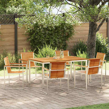 Garden Dining Set 7 pcs Solid Teak Wood and Stainless Steel