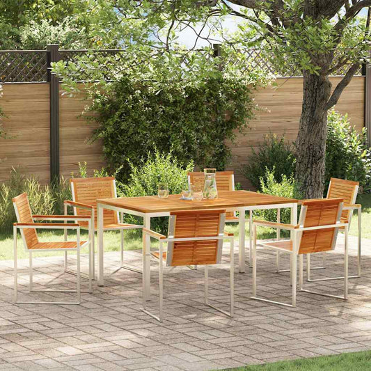 Garden Dining Set 7 pcs Solid Teak Wood and Stainless Steel