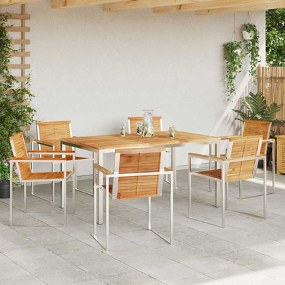Garden Dining Set 7 pcs Solid Teak Wood and Stainless Steel