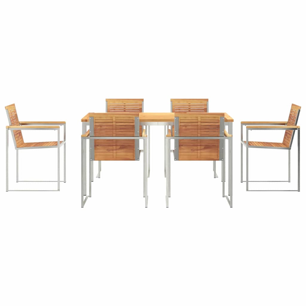 Garden Dining Set 7 pcs Solid Teak Wood and Stainless Steel