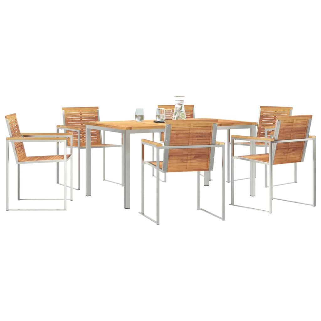 Garden Dining Set 7 pcs Solid Teak Wood and Stainless Steel
