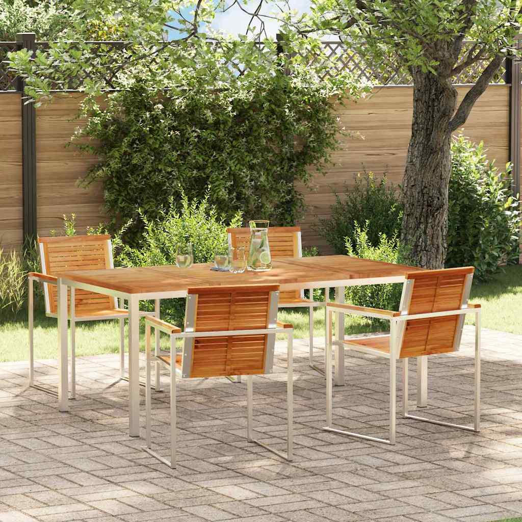 Garden Dining Set 5 pcs Solid Teak Wood and Stainless Steel