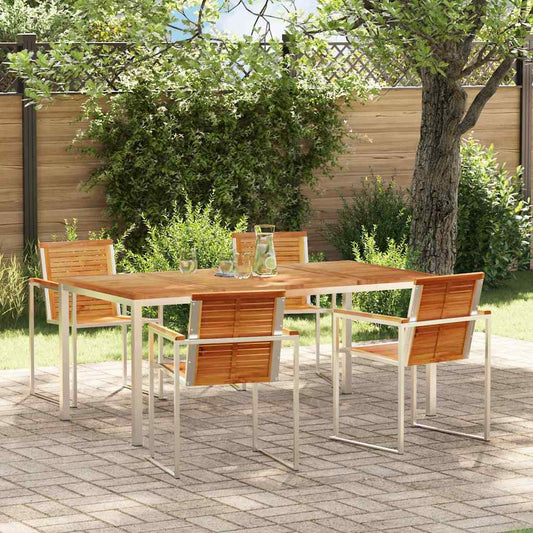 Garden Dining Set 5 pcs Solid Teak Wood and Stainless Steel
