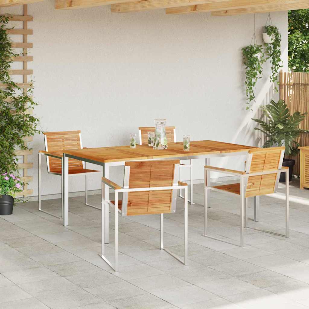 Garden Dining Set 5 pcs Solid Teak Wood and Stainless Steel