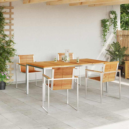 Garden Dining Set 5 pcs Solid Teak Wood and Stainless Steel