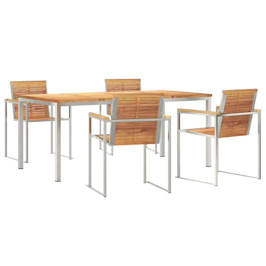 Garden Dining Set 5 pcs Solid Teak Wood and Stainless Steel