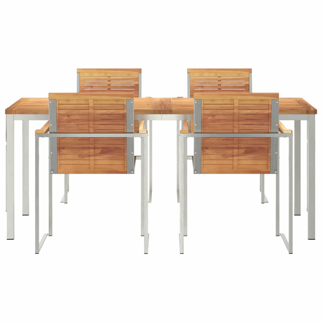Garden Dining Set 5 pcs Solid Teak Wood and Stainless Steel
