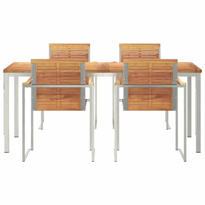 Garden Dining Set 5 pcs Solid Teak Wood and Stainless Steel