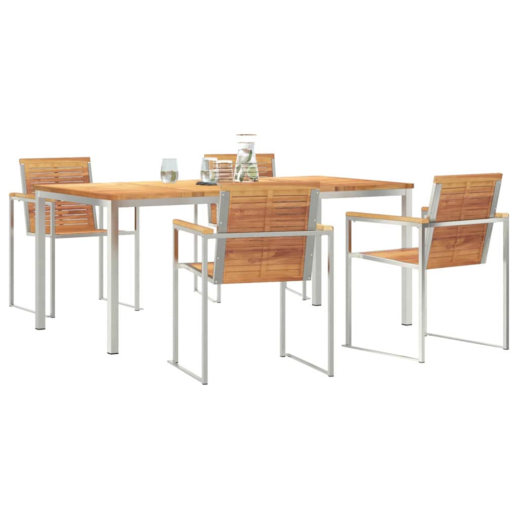 Garden Dining Set 5 pcs Solid Teak Wood and Stainless Steel