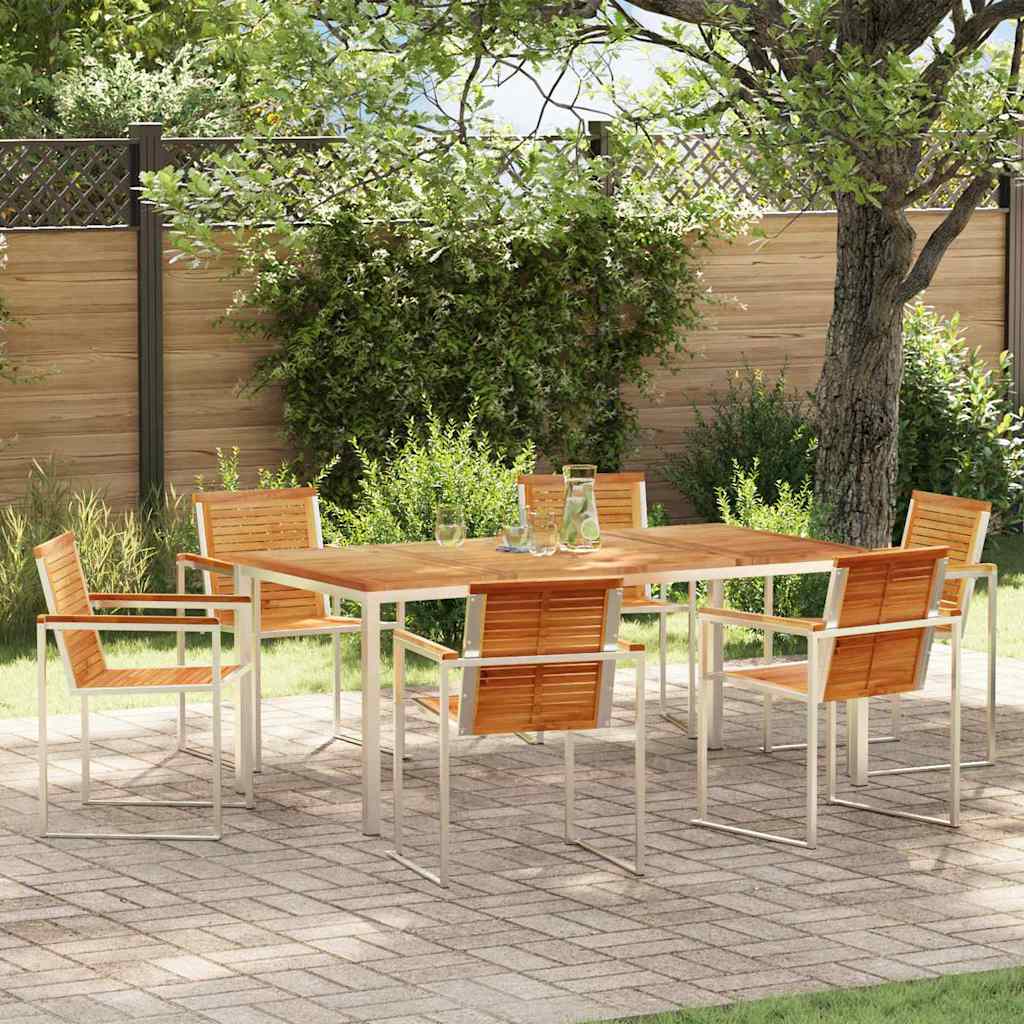 Garden Dining Set 7 pcs Solid Teak Wood and Stainless Steel