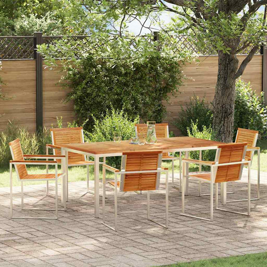 Garden Dining Set 7 pcs Solid Teak Wood and Stainless Steel